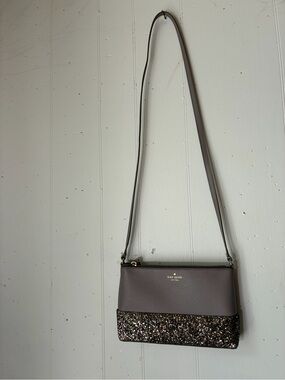 Kate Spade New York Taupe Glitter Crossbody Bag Saffiano Leather